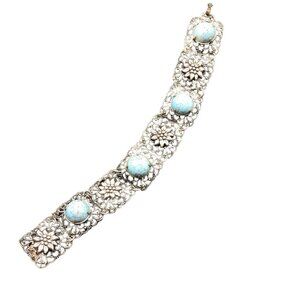 Vintage Robin's Egg Bracelet Glass Cabochons Elegant Style Bracelet